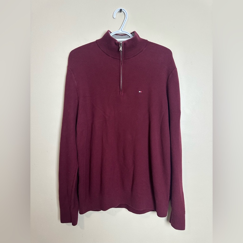 Tommy Hilfiger Size L Men's Maroon Zip-Up Sweater